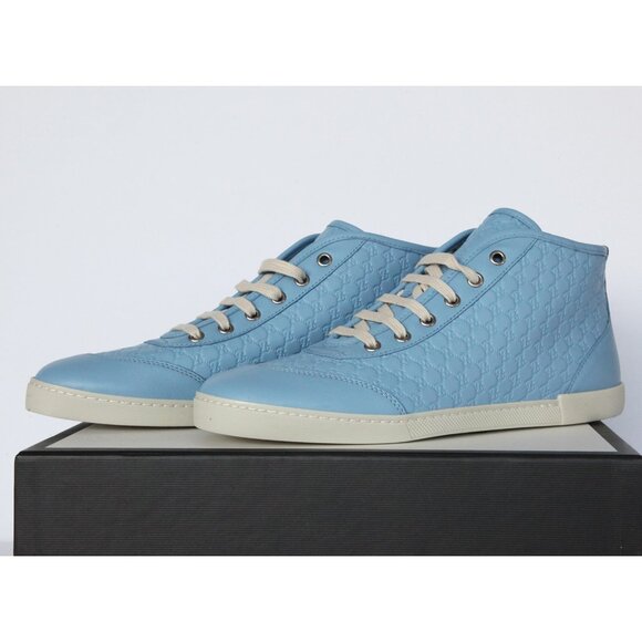 GUCCI SNEAKERS SHOES LEATHER MINERAL BLUE GUCCISSIMA HI-TOP sz 38.5G / 8.5 - Picture 3 of 10